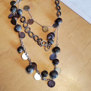 16" Layered 3 Tone Necklace Metal Bead Style Round